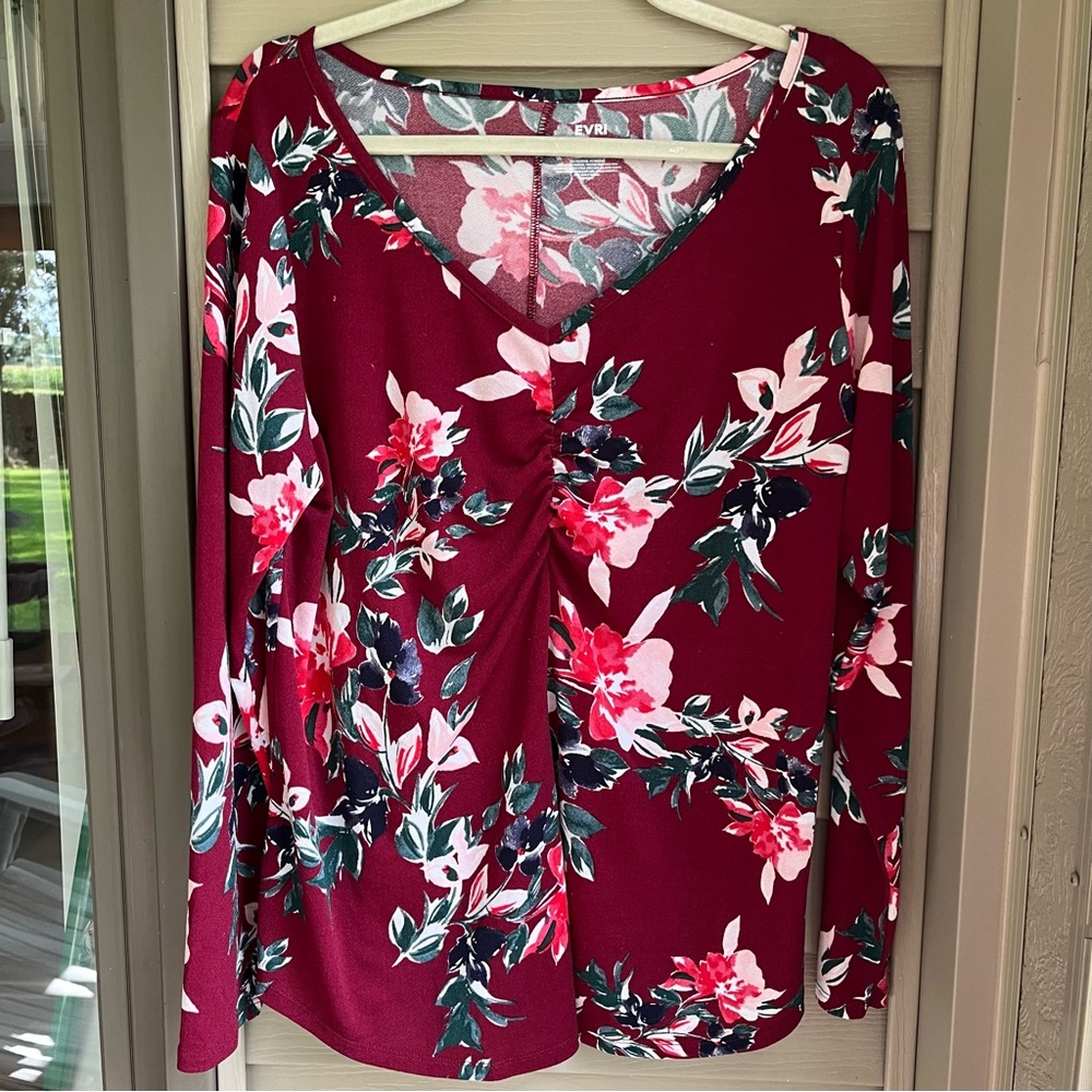 Evri Long Sleeve Floral Maroon Top